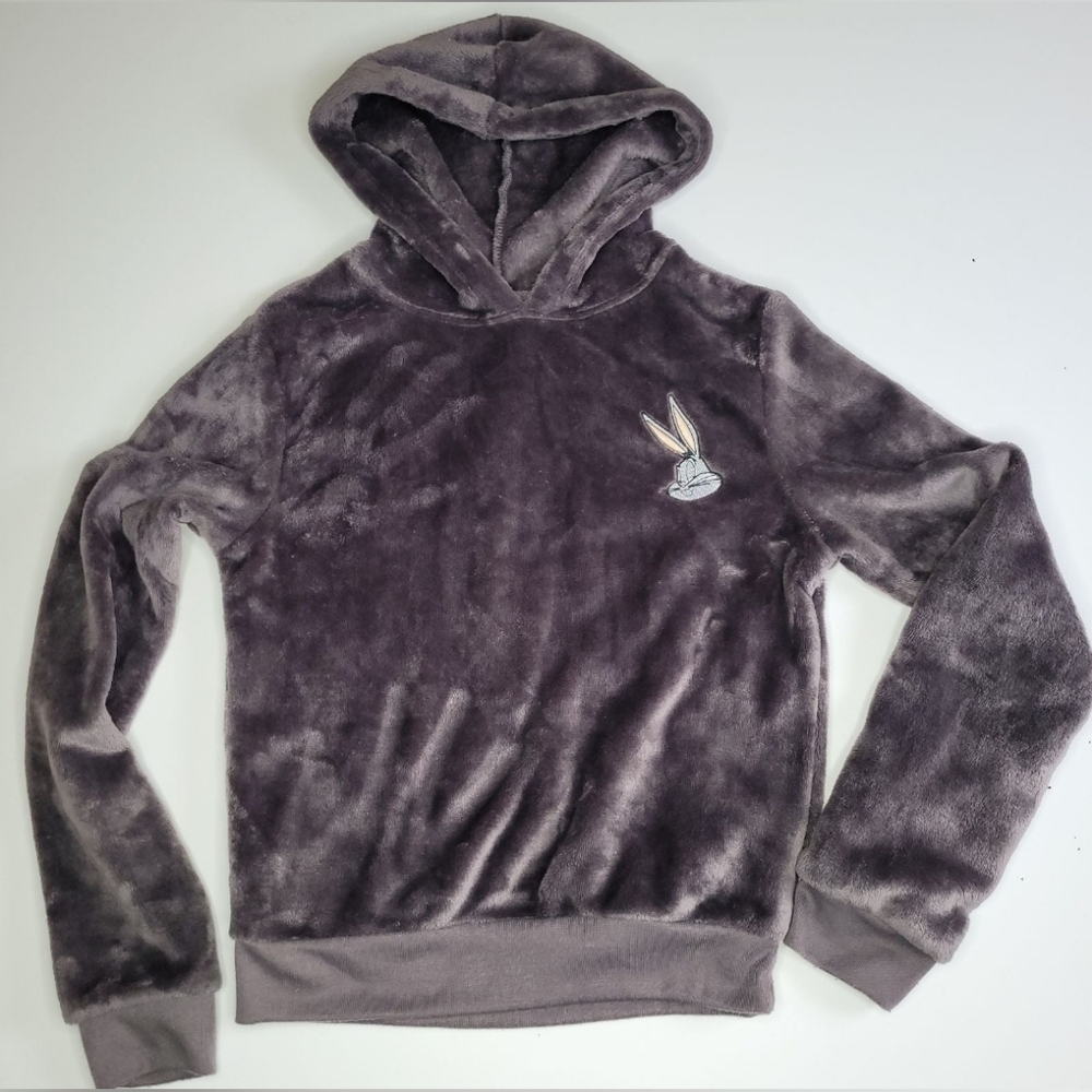 Looney Tunes Bugs Bunny Hoodie XS Juniors Gray Pullover Sweatshirt